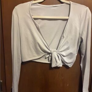 Women's Long Sleeve Tie Front Top - White